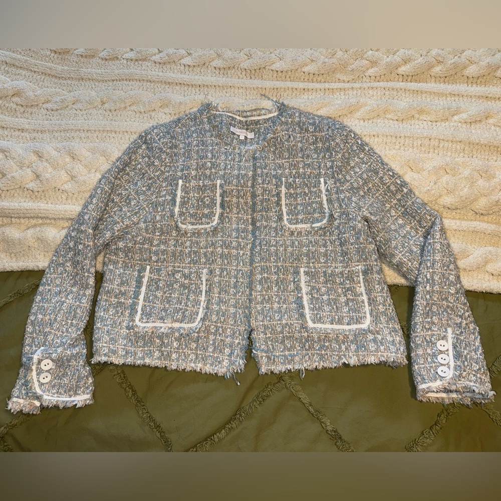 Olivaceous Blue and White Tweed Blazer